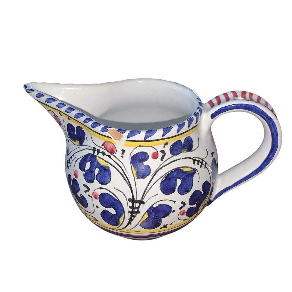 Vintage Deruta Dipinto Ceramic Blue & White Creamer Made In Siena Italy